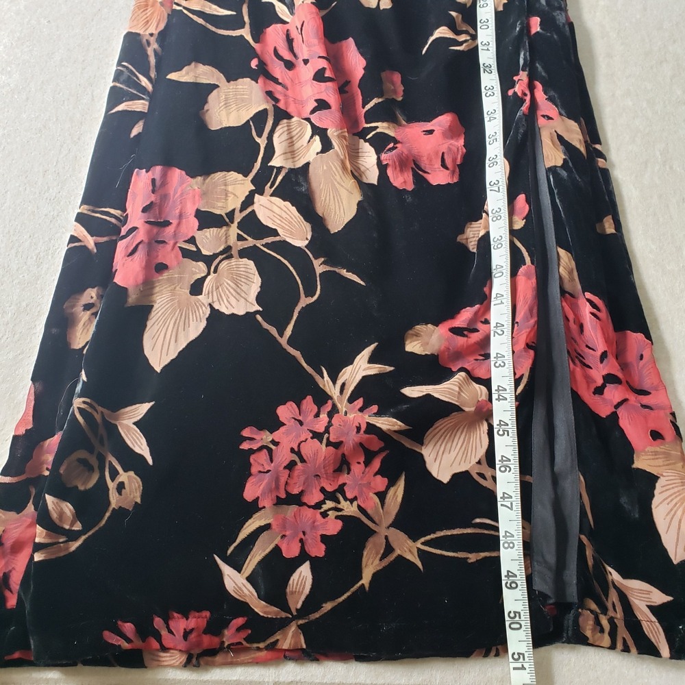 Lulus Velvet Burnout Strapless Gown Sz S Dress Floral Side Slit Formal Goth Vamp - Picture 11 of 16